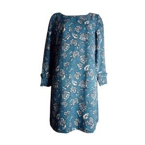 Banana Republic Long sleeve Shift Dress Size 4 Turquoise Floral Print Business